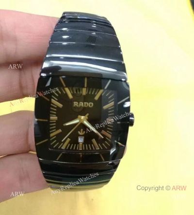 Copy Rado Sintra Black Ceramic Case Gold Markers Watch